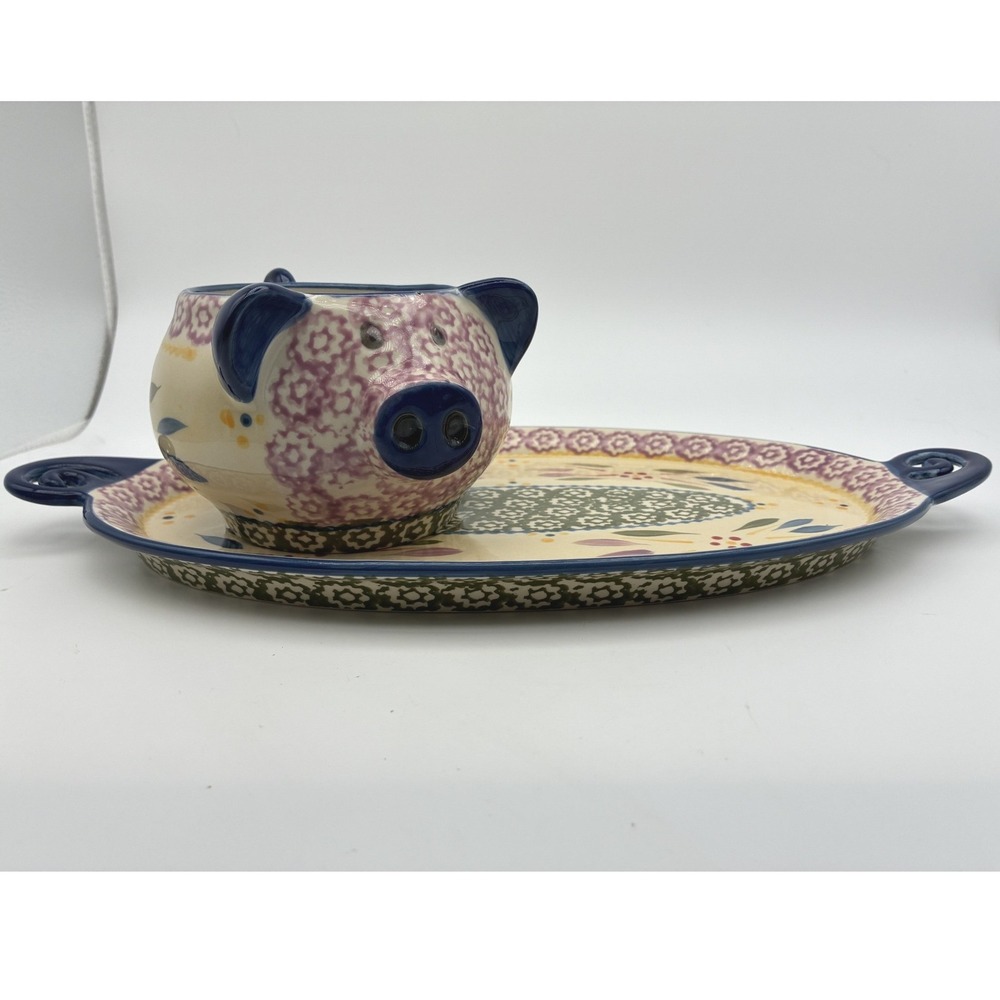 Temptations by Tara Old World Pig Shaped Soup Bowl & Sandwich Tray Floral